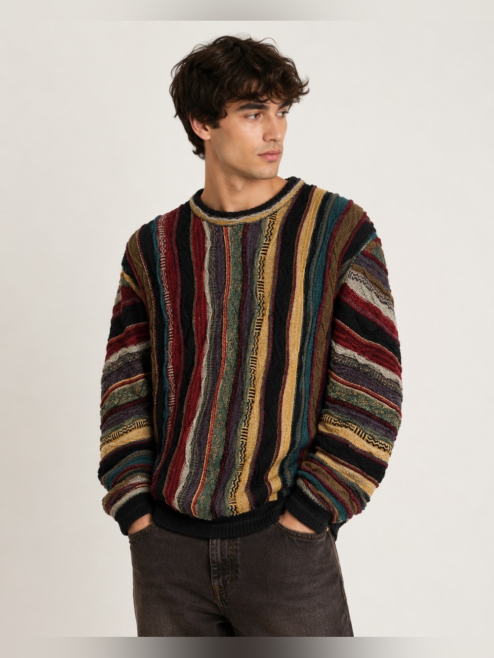 Roundtree & Yorke Men’s M Multicolor Textured Stripe Coogi Style Knit Sweater